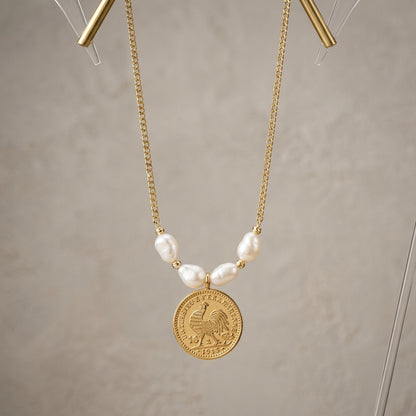 Collier en vrai jouher et acier inoxydable