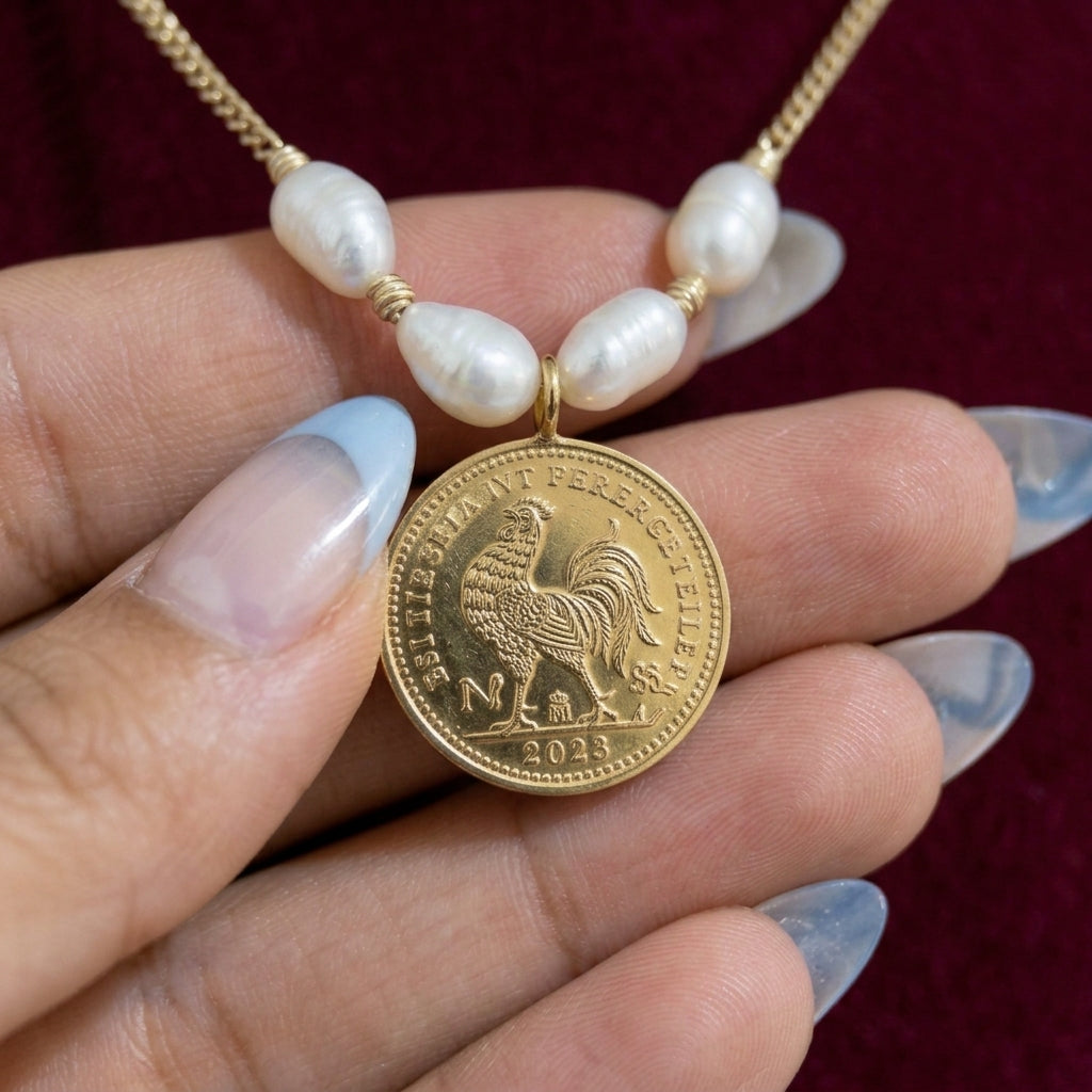 Collier en vrai jouher et acier inoxydable