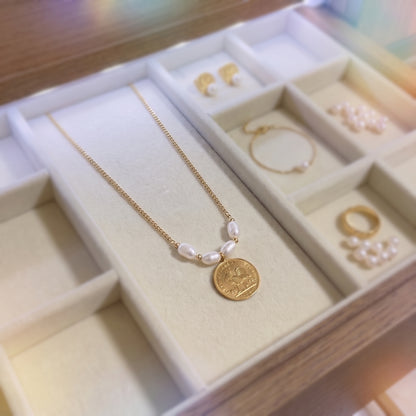 Collier en vrai jouher et acier inoxydable