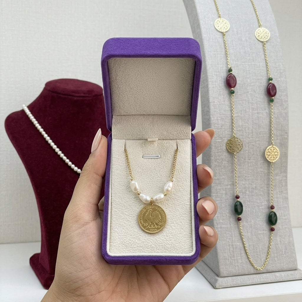 Collier en vrai jouher et acier inoxydable