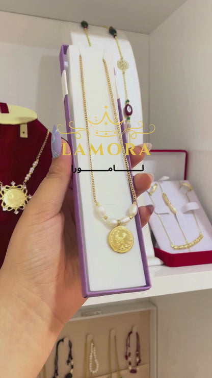 Collier en vrai jouher et acier inoxydable